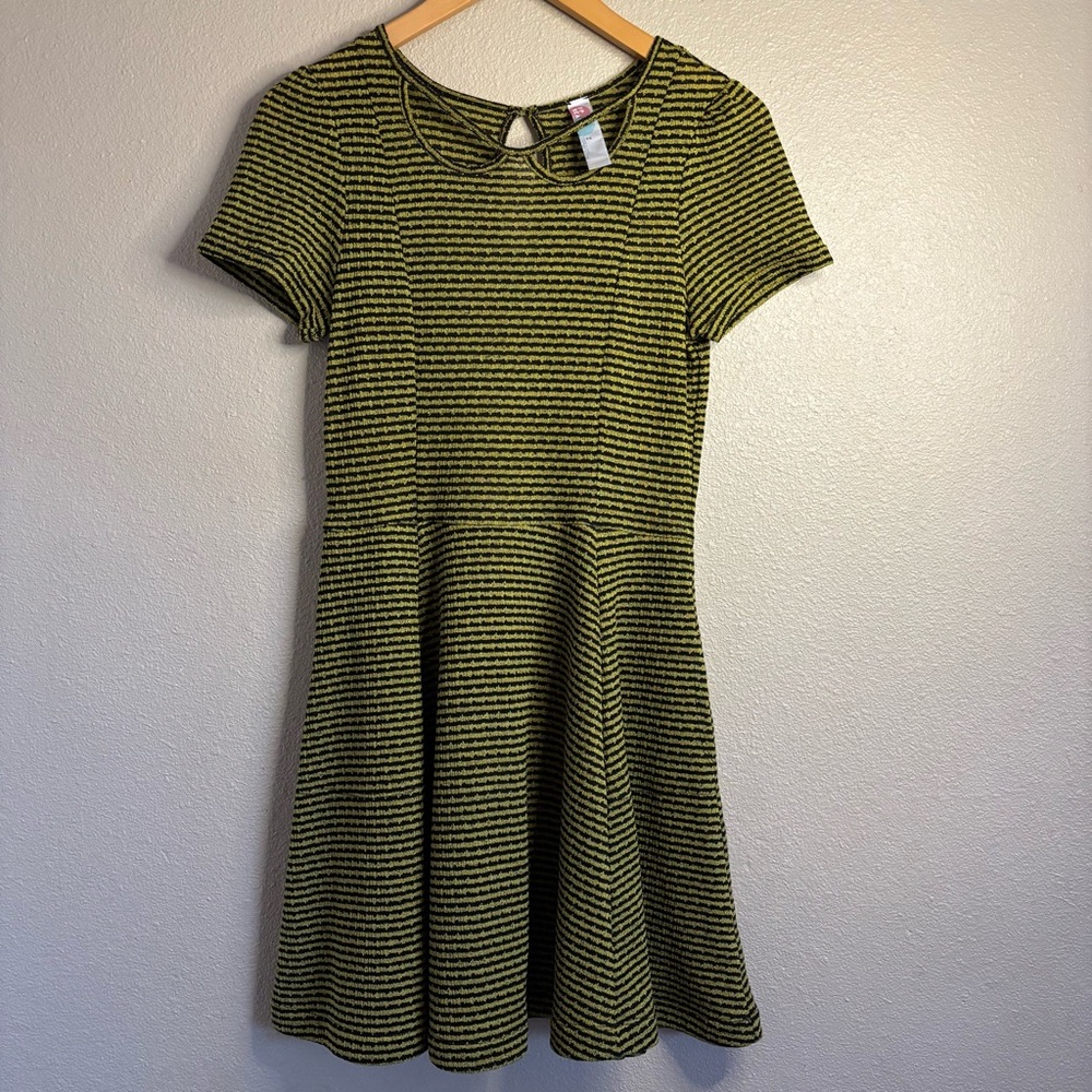 FP Beach knit dress black yellow stripes keyhole skater fit flare size S